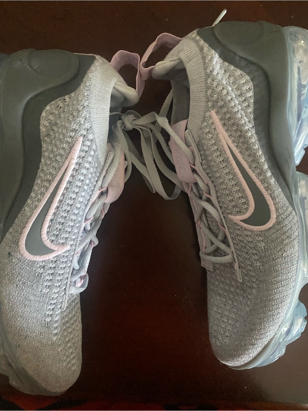 Nike Women’s Grey Knit Running Shoes with Light Pink Swoosh